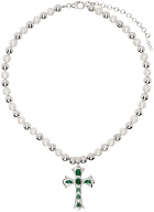 VEERT White Gold 'The Green Cross Freshwater Pearl' Necklace