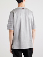 Thom Browne - Logo-Appliquéd Striped Cotton-Jersey T-Shirt - Gray