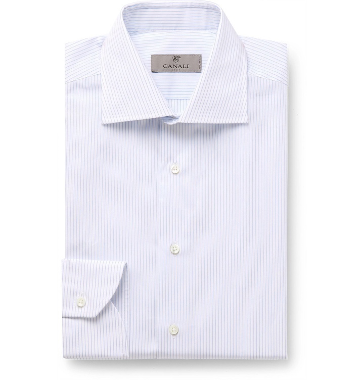 Photo: Canali - Cutaway-Collar Striped Cotton-Poplin Shirt - Blue