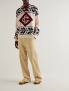 Casablanca - Logo-Intarsia Wool-Blend Half-Zip Sweater - White
