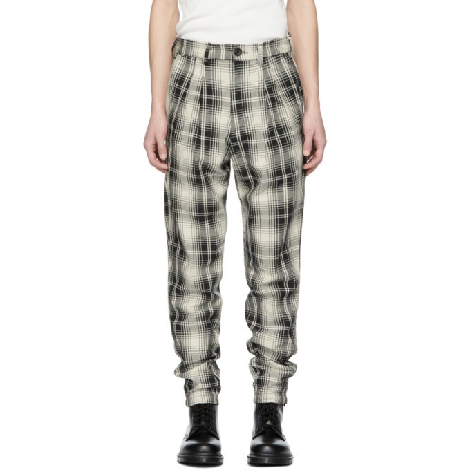 Photo: Billy Black and Off-White Plaid Double Pleated Trousers
