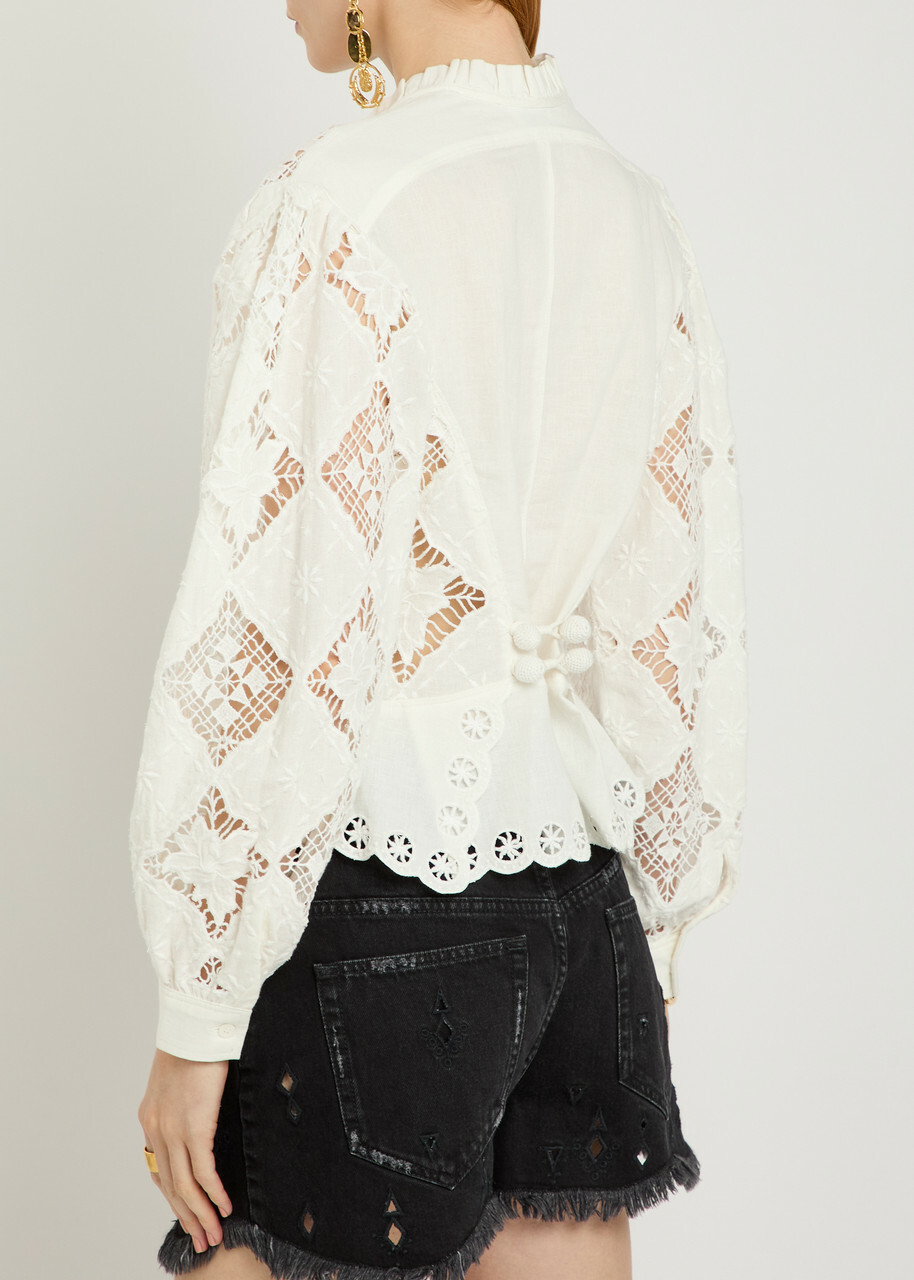 Isabel Marant Nina Cutwork-embroidery Cotton and Linen-blend Blouse White