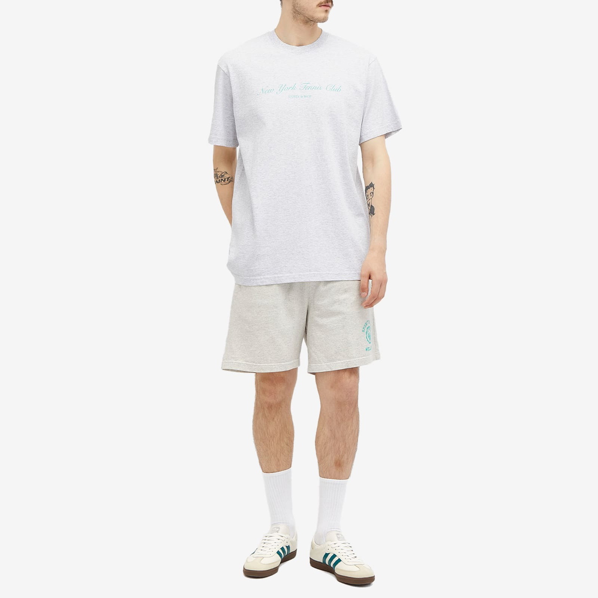 Sporty & Rich Men's Emblem Gym Shorts in Heather Grey/Caribbean