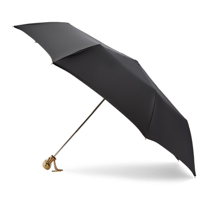 Alexander McQueen Black and Gold Collapsible Skull Umbrella