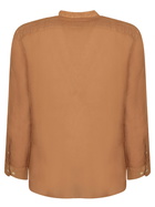 120% Lino Slim Fit Curry Linen Shirt With Mandarin Collar