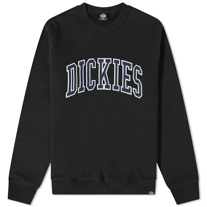Photo: Dickies Men's Aitkin College Logo Crew Sweat in Black/Airforce Blue