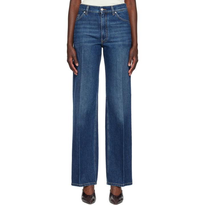 Photo: Stella McCartney Blue Crest-Embroidered Straight Jeans