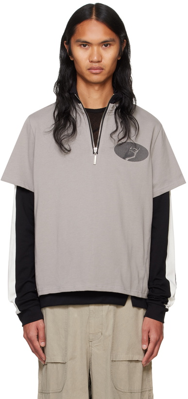 Photo: SPENCER BADU Gray & Black Layered Track Sweatshirt