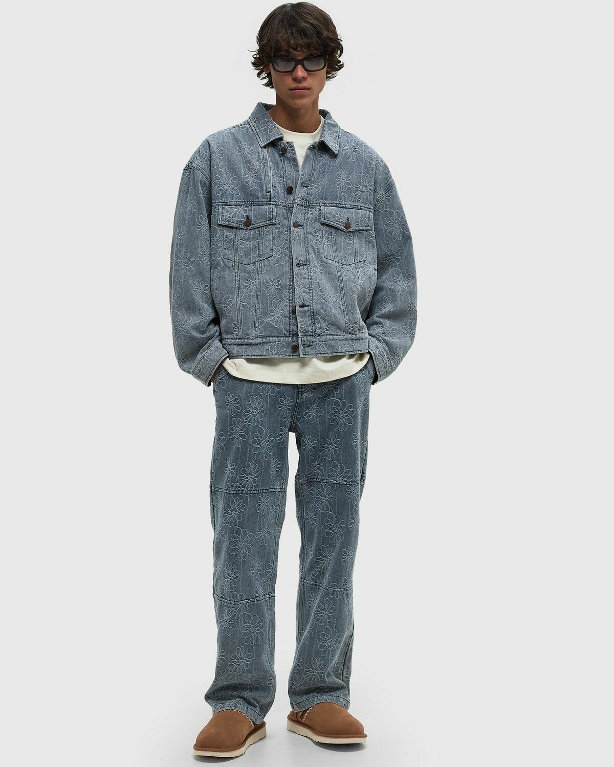 Honor The Gift FLOWER JACQUARD JACKET Grey Mens Denim Jacket