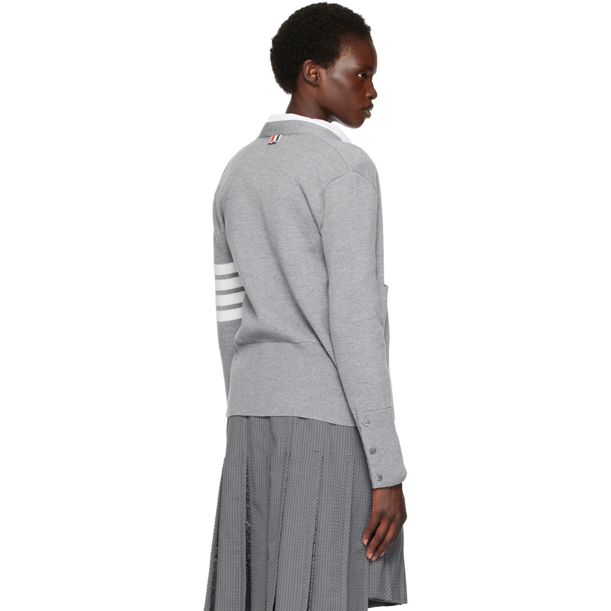 Thom Browne Gray Wool 4-Bar V-Neck Cardigan