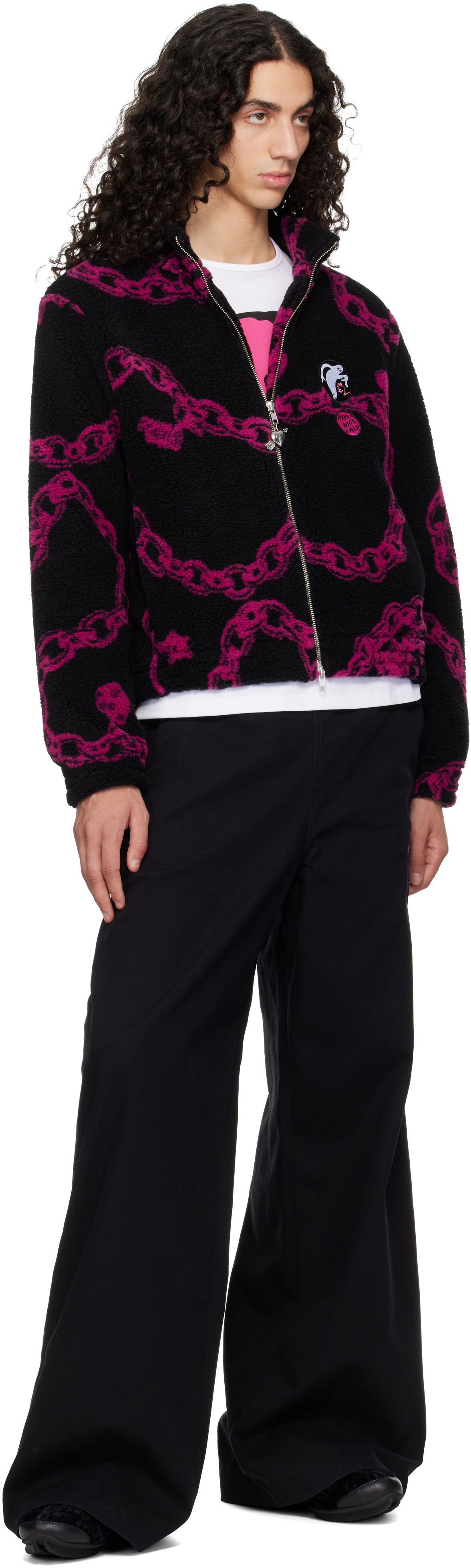 Chopova Lowena Black & Purple Charm Party Fitted Fleece Jacket