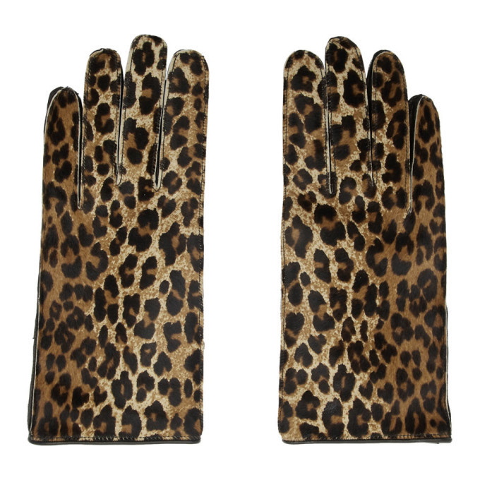 Photo: Raf Simons Black and Brown Leather Leopard Gloves