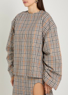 A.W.A.K.E Mode Checked Drawstring Cotton-blend top Brown