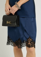 Stella Mccartney Iconic Lace-trimmed Satin Knee-length Wrap Skirt Navy
