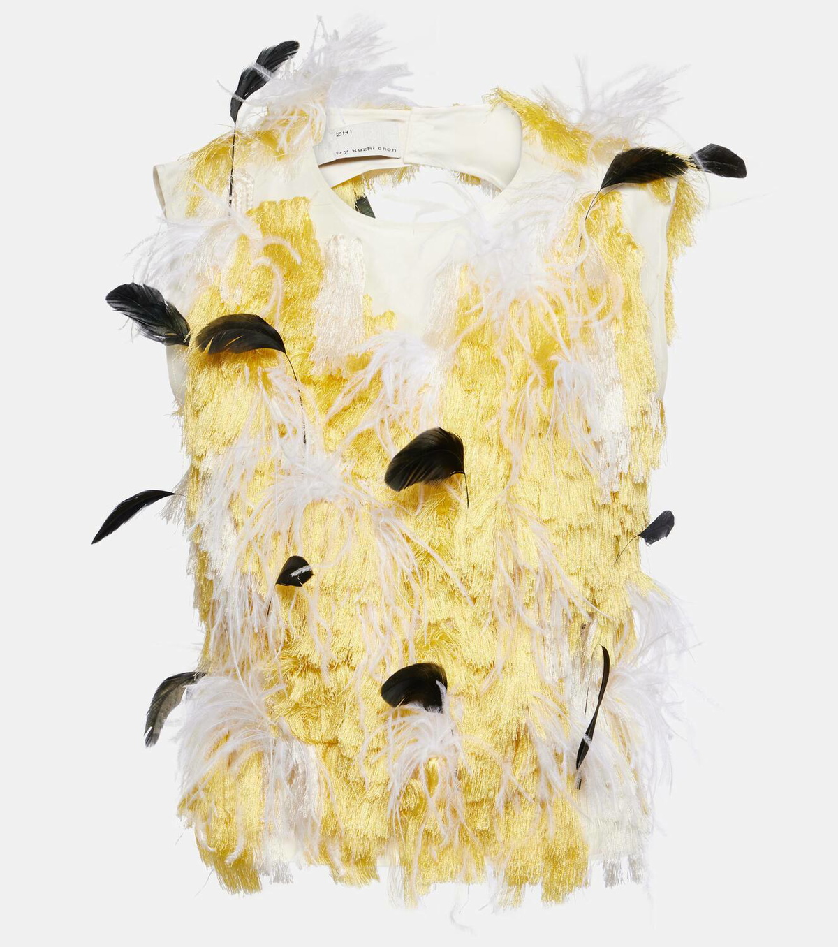 Xu Zhi Feather-trimmed silk tank top