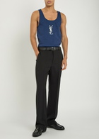 Saint Laurent Logo-embroidered Cotton Vest Blue