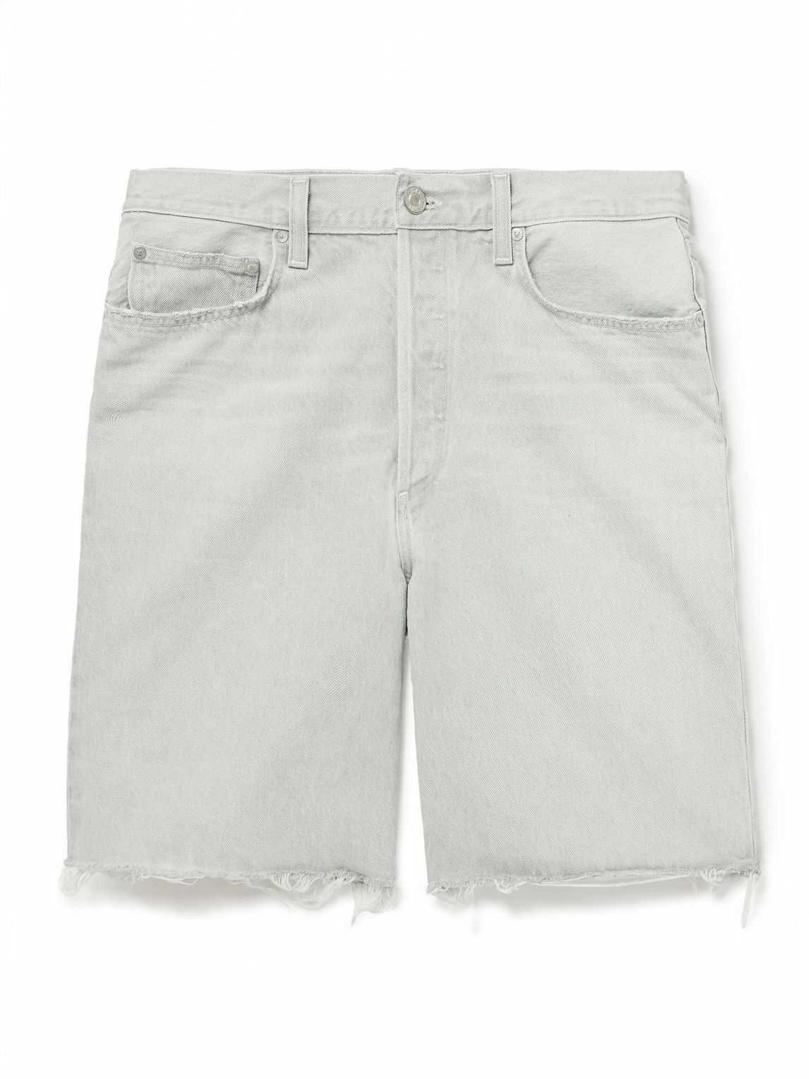 AGOLDE - Anson Straight-Leg Frayed Organic Denim Shorts - Gray