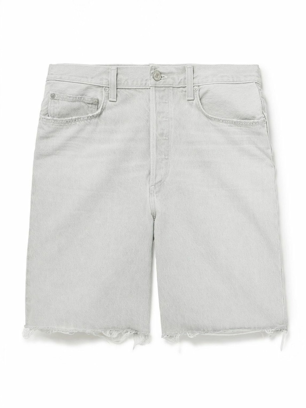 Photo: AGOLDE - Anson Straight-Leg Frayed Organic Denim Shorts - Gray