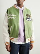KENZO - Verdy Logo-Embroidered Leather-Trimmed Wool-Blend Felt Varsity Jacket - Green