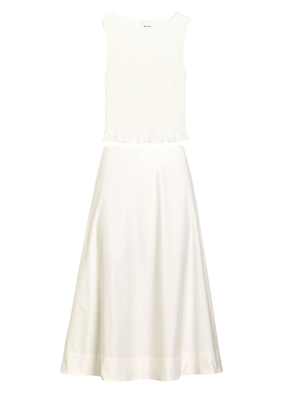 Reformation Laguna Stretch-cotton top and Midi Skirt set White