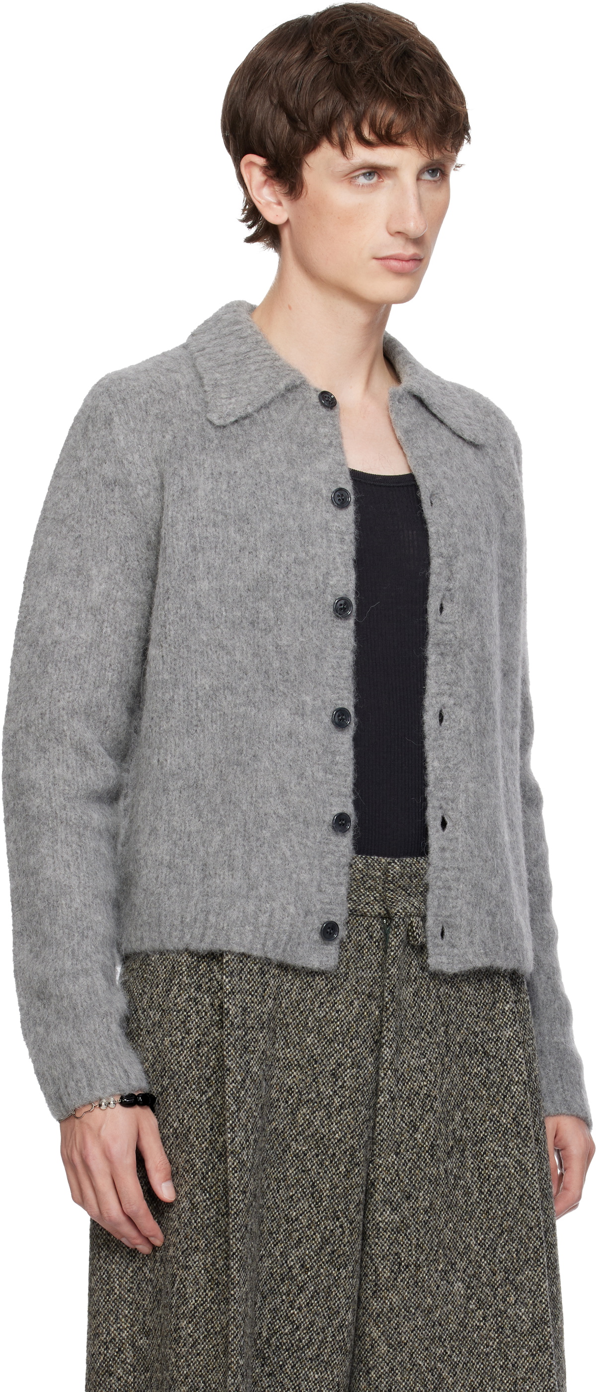 Dries Van Noten Gray Cropped Wool Cardigan