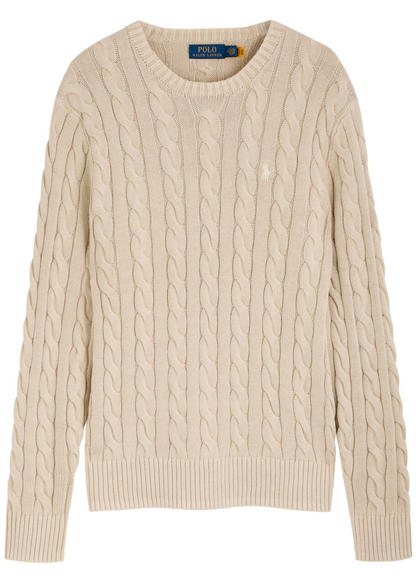 Photo: Polo Ralph Lauren Logo-embroidered Cable-knit Cotton Jumper Beige