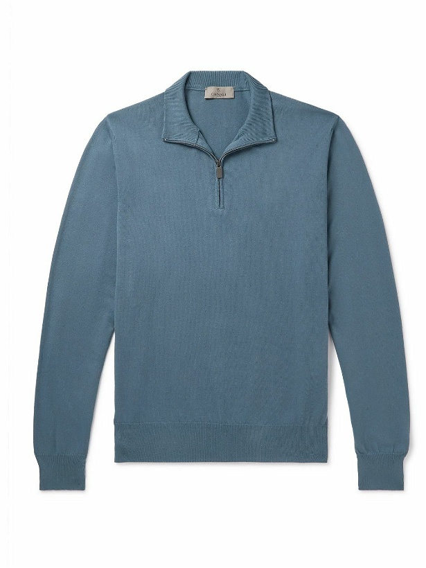 Photo: Canali - Slim-Fit Cotton Half-Zip Sweater - Blue