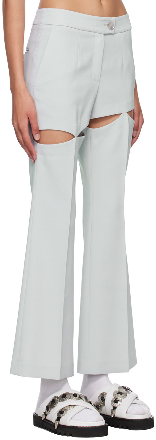 J KOO Blue Cutout Trousers