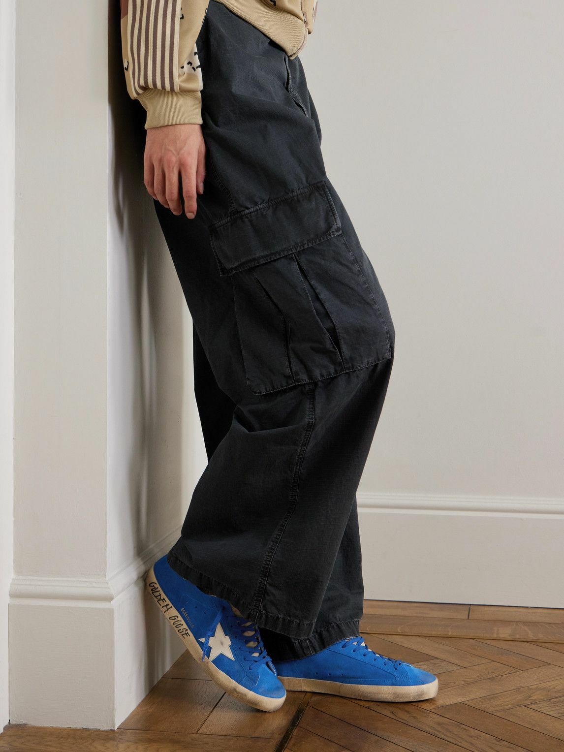 Golden Goose - Super-Star Distressed Leather-Trimmed Suede Sneakers - Blue