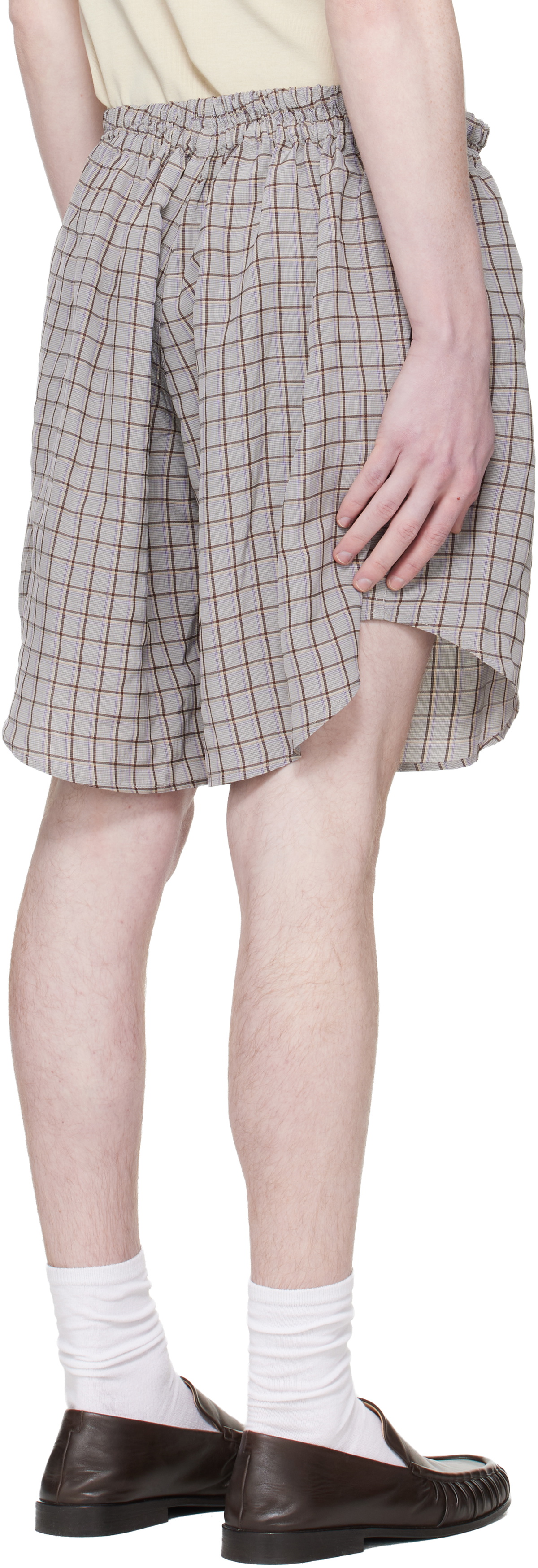 Hed Mayner Gray & Brown Checked Shorts