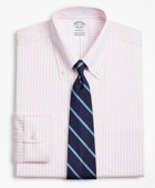 Brooks Brothers Men's Stretch Regent Regular-Fit Dress Shirt, Non-Iron Twill Button-Down Collar Bold Stripe | Pink