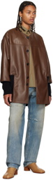 T/SEHNE Brown Cut-Through Leather Jacket