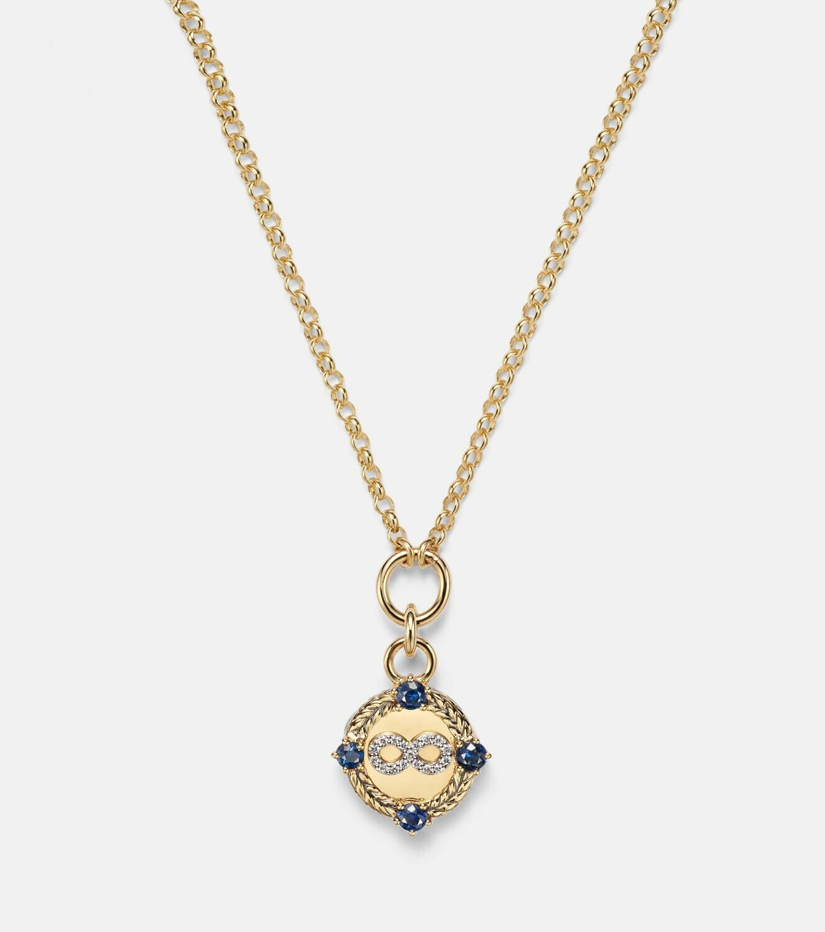 FoundRae Infinite Gratitude 18kt gold necklace with diamonds and sapphires