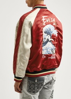 Evisu Seagull and The Great Wave Reversible Satin Varsity Jacket Dark Red