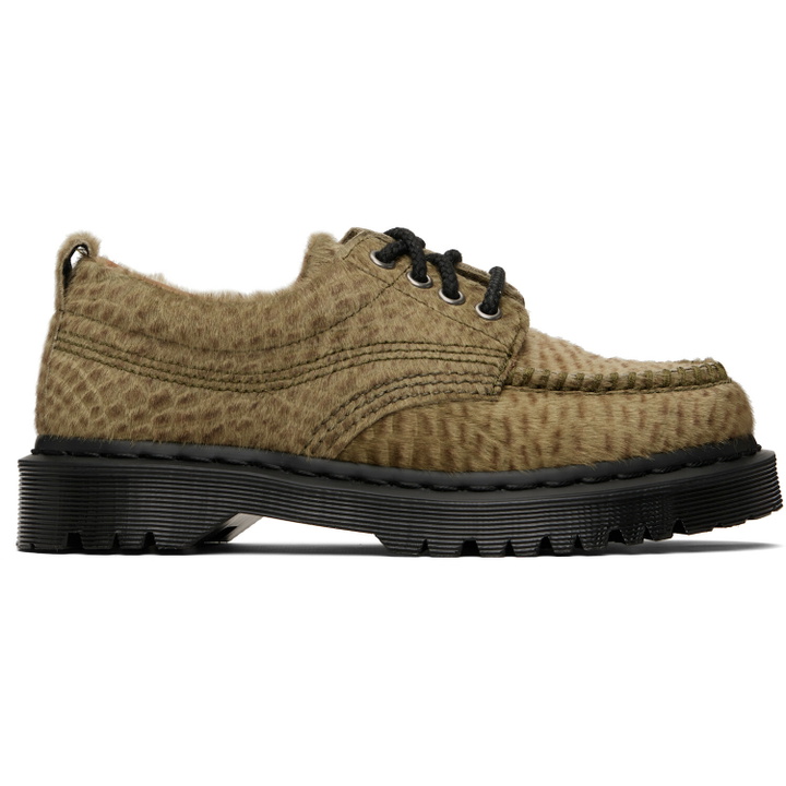 Photo: Dr. Martens Khaki Lowell Hair-On Leather Moc Toe Derbys