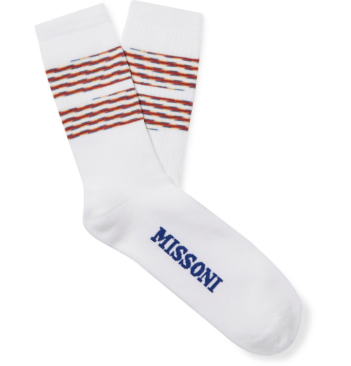 Photo: Missoni - Striped Logo-Jacquard Loopback Stretch Cotton-Blend Socks - White