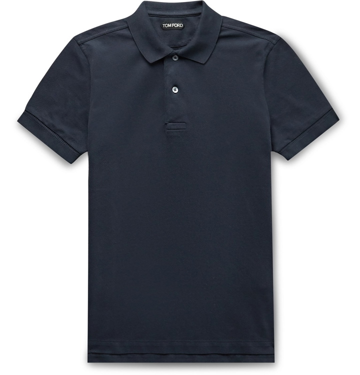 Photo: TOM FORD - Slim-Fit Cotton-Piqué Polo Shirt - Blue