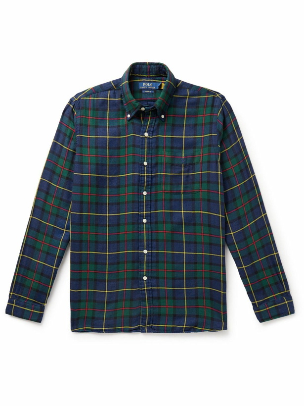 Photo: Polo Ralph Lauren - Button-Down Collar Checked Cotton-Flannel Shirt - Blue