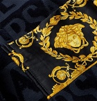 Versace - Satin-Trimmed Logo-Jacquard Cotton-Terry Robe - Blue
