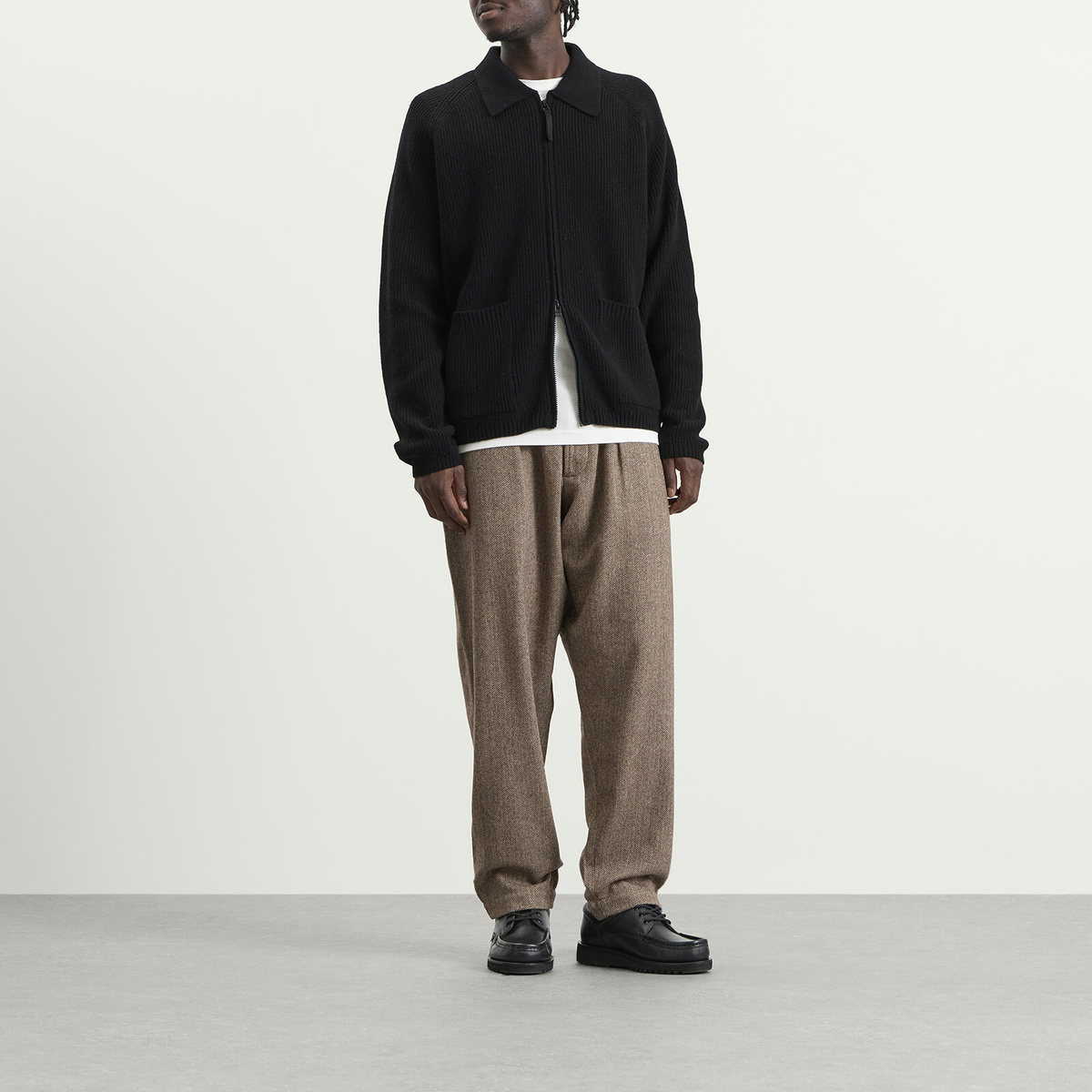 Universal Works Men's Eco Wool Zip Cardigan in Black