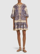 ZIMMERMANN Ottie Linen Printed Self-tie Mini Dress