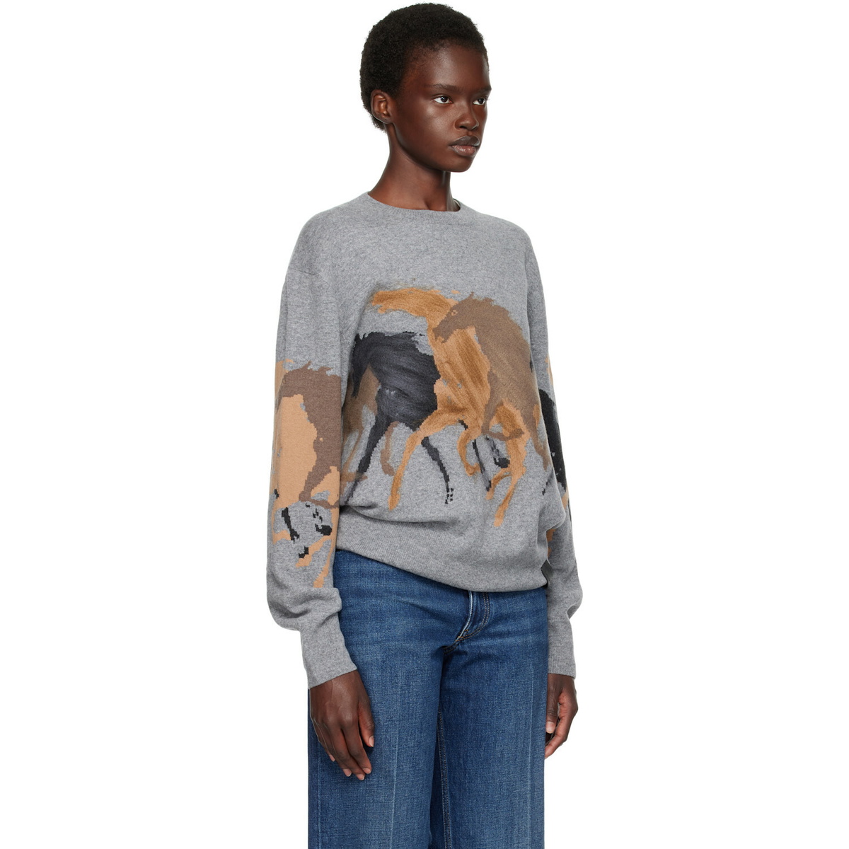 Stella McCartney Gray Racing Horses Sweater