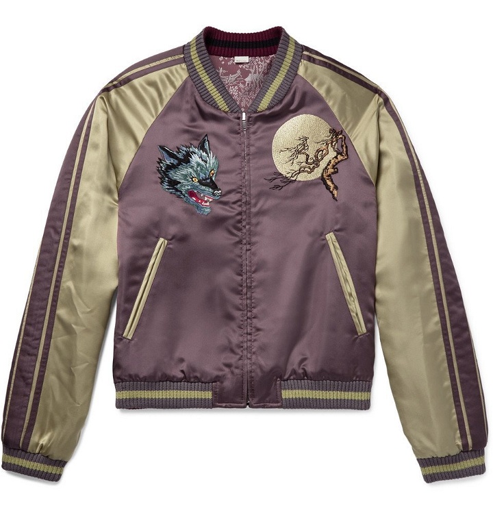 Photo: Gucci - Reversible Appliquéd Satin-Jacquard Bomber Jacket - Men - Lavender