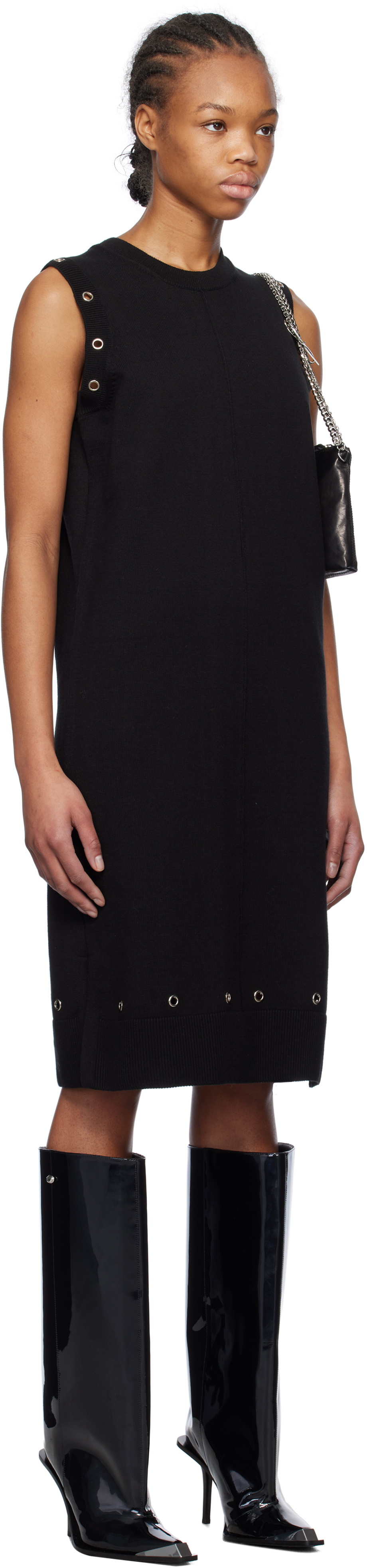 We11done Black Eyelet Knit Mini Dress