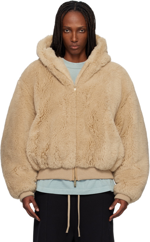 Photo: Fear of God Beige Alpaca Hooded Bomber Jacket