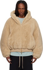 Fear of God Beige Alpaca Hooded Bomber Jacket