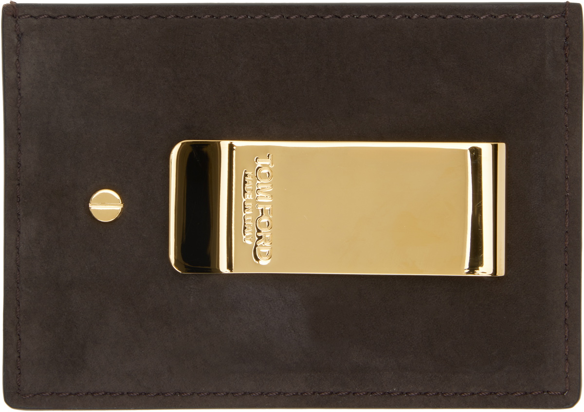 TOM FORD Brown Nubuck Money Clip Card Holder TOM FORD