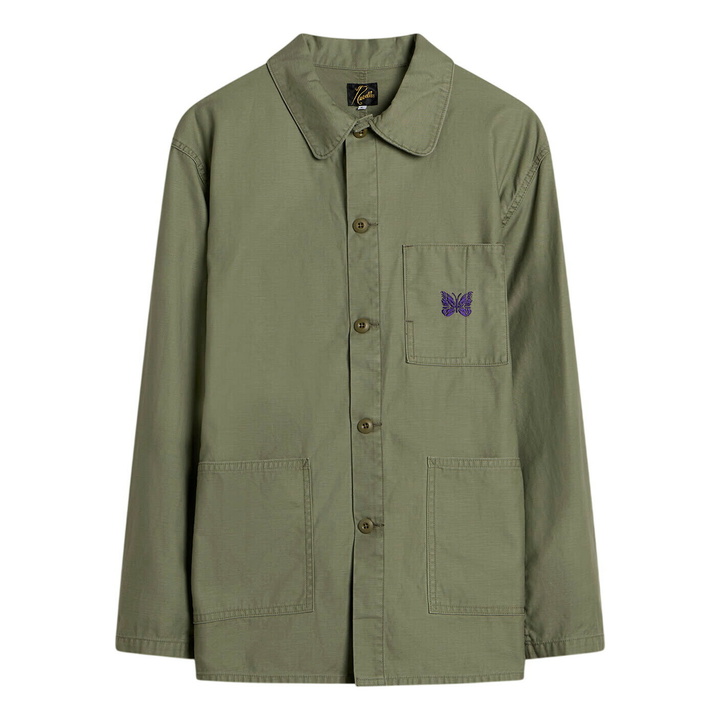 Photo: Needles Men's Reversed Sateen Coverall Jacket in Olive