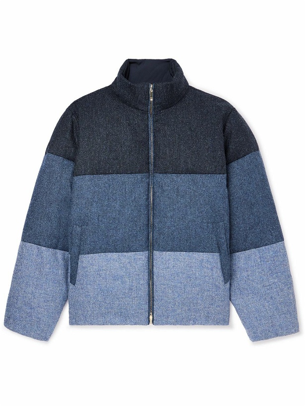 Photo: Thom Browne - Reversible Quilted Colour-Block Wool-Tweed and Shell Down Jacket - Blue