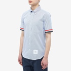 Thom Browne Men's Grosgrain Tricolor Short Sleeve Shirt in Navy